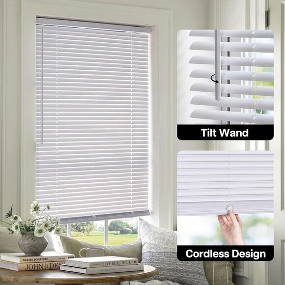 LazBlinds Cordless White 1" Room Darkening Vinyl Mini Blinds, 27" W x 64' H - Picture 2 of 6